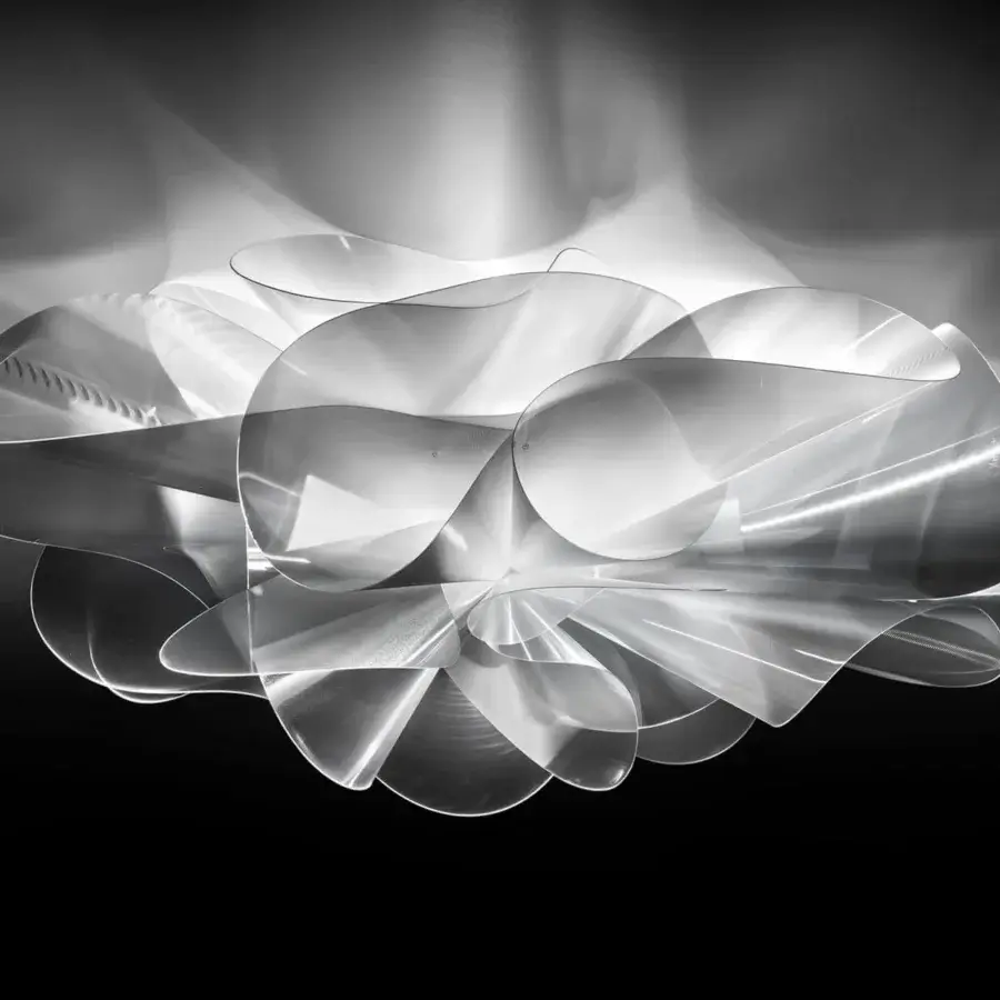 Elegant Slamp Étoile lamp inspired by dance with overlapping petal elements in neutral gray Lentiflex® construction