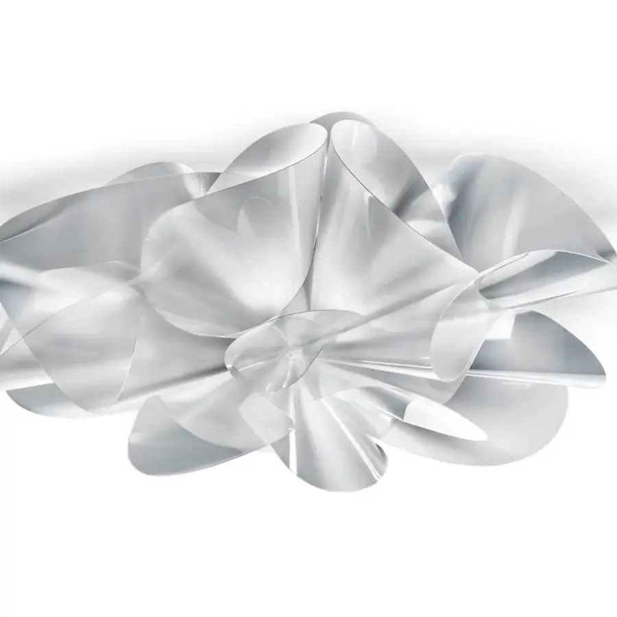 Exclusive Slamp Étoile ceiling/wall lamp with interwoven sculptural form in light silver Lentiflex® and glossy finish