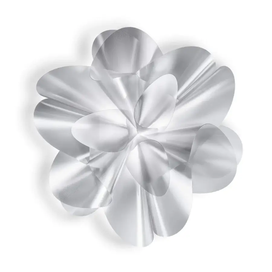 Superior Slamp Étoile ceiling lamp with organic flower-like form crafted in reflective glossy silver Lentiflex®