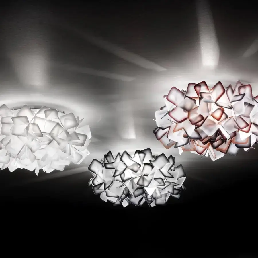 Exceptional Slamp Clizia ceiling lamp crafted in Italy with woven Opalflex® and a matte white to reddish-brown gradient finish