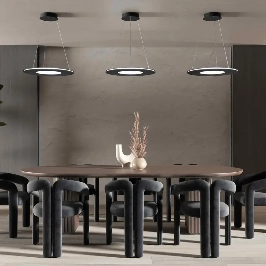 Distinctive Stillux Avalon suspension lamp with a disc-shaped steel structure and central satin glass diffuser crafted in Italy