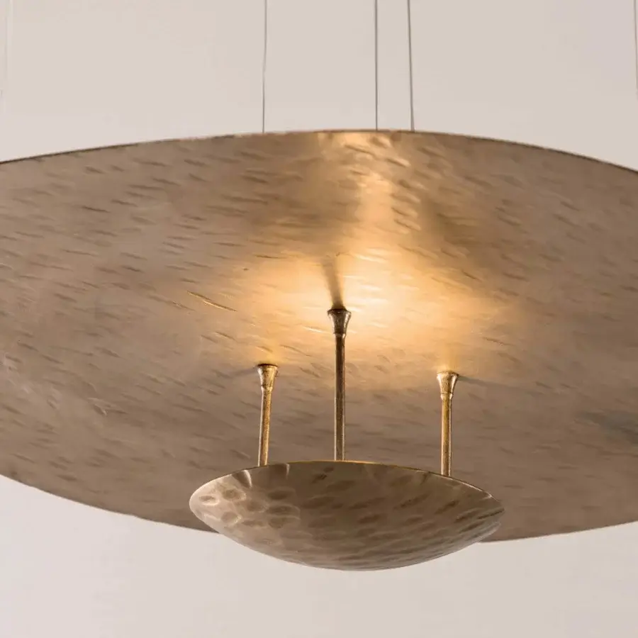 Distinguished Stillux Cloud suspension lamp crafted in steel with a hammered finish and muted gold or bronze tone