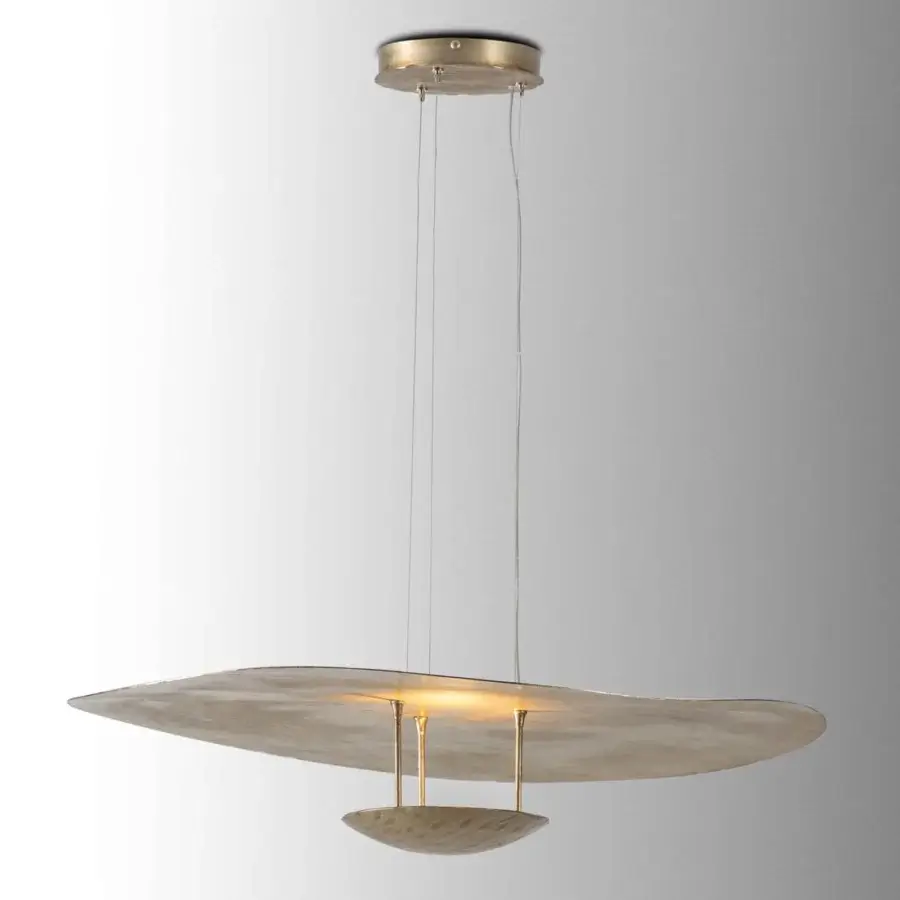 Superior Stillux Cloud suspension lamp crafted in steel with a light gold hammered finish for diffused illumination