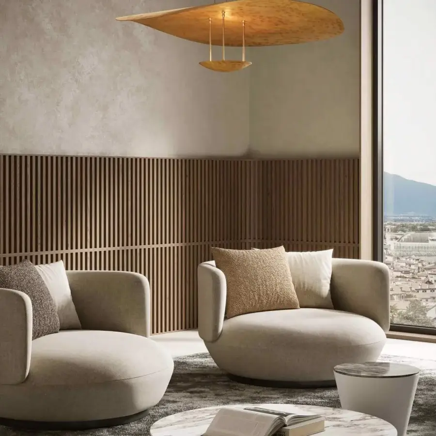 Distinguished Stillux Cloud suspension lamp crafted in steel with a warm golden-brown hammered finish and organic silhouette