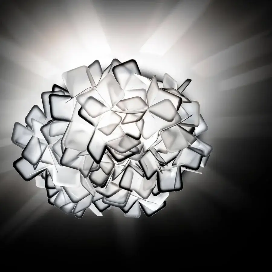Captivating Slamp Clizia ceiling/wall lamp in radiant white Opalflex® with clustered translucent petals and high chromatic contrast