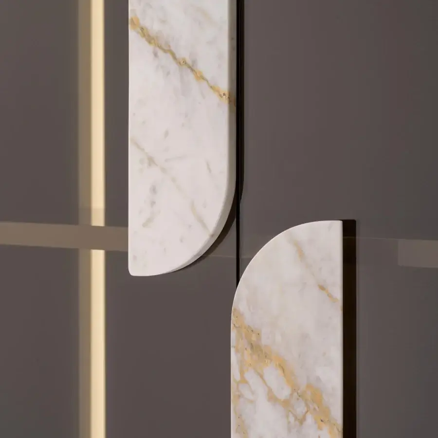 Distinguished Turri Soul cupboard with dark gray lacquered wood, metal frame, white marble pulls and leather interior