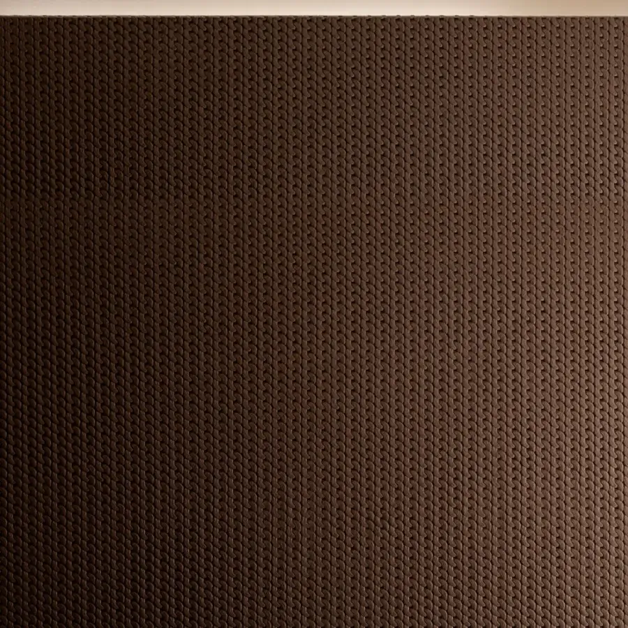 Superior Turri Soul cupboard with walnut wood, transparent glass doors, and textured deep brown finish built with backlit internal leather panel