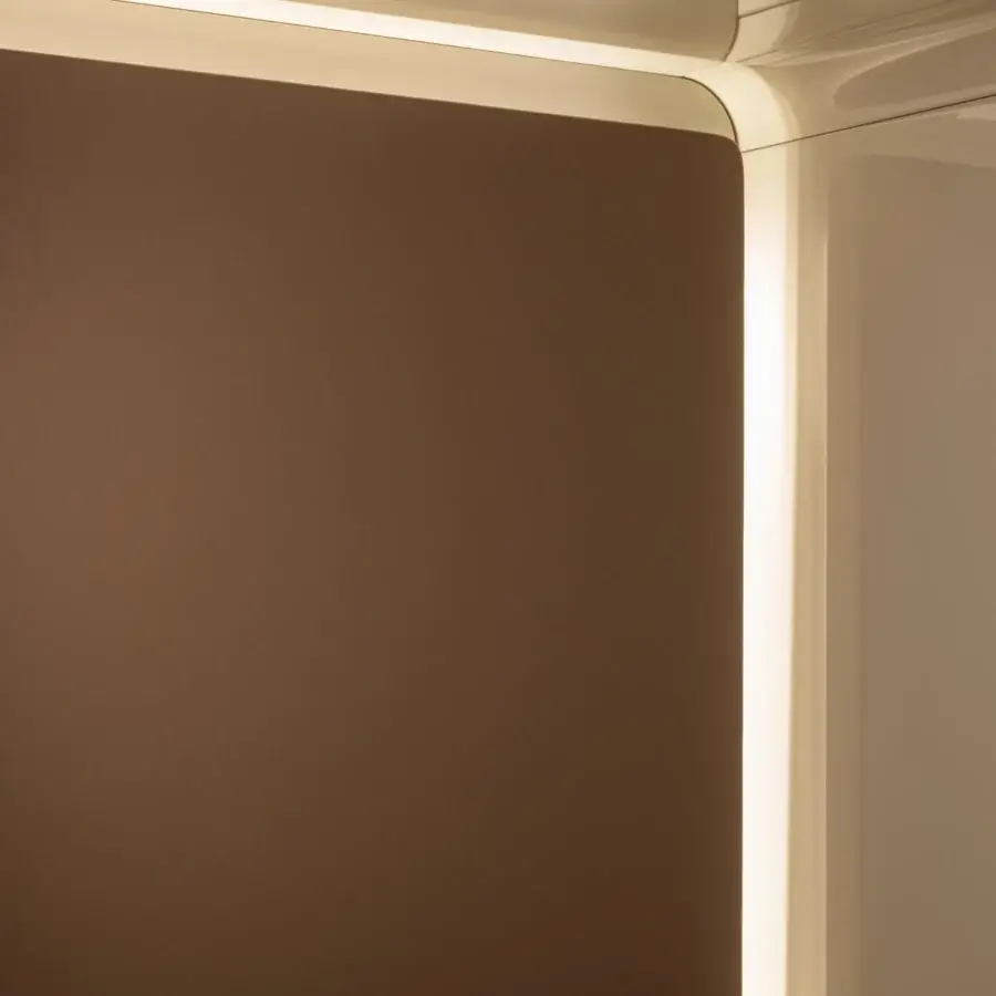 Distinguished Turri Soul cupboard with lacquered wood, integrated lighting, and a reflective glossy finish providing contemporary style