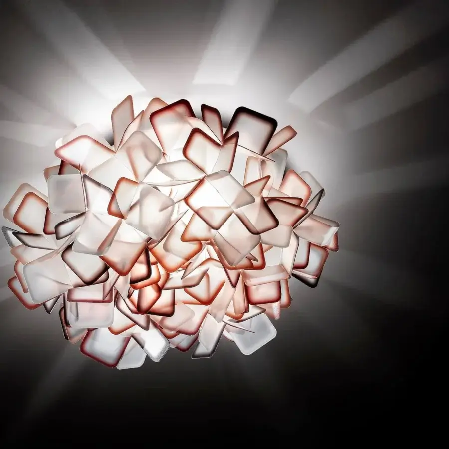 Superior Slamp Clizia ceiling/wall lamp crafted in white Opalflex® with gradients toward reddish-brown hues and geometric elements