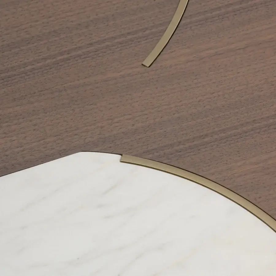Captivating Turri Soul side table with dark brown wood, white marble and gilded metal accents