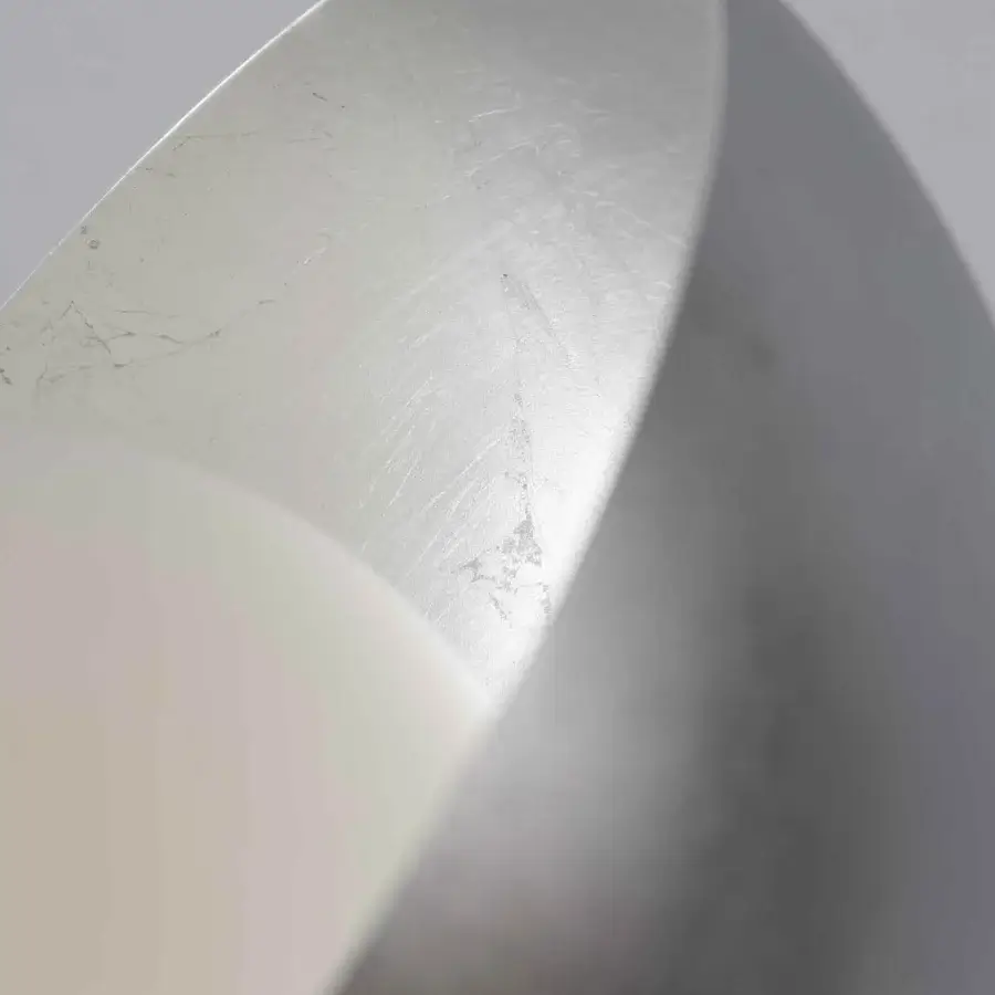 Exceptional Stillux Helo table lamp with a silver leaf metal hood and handmade matt white blown glass sphere built with a satin finish