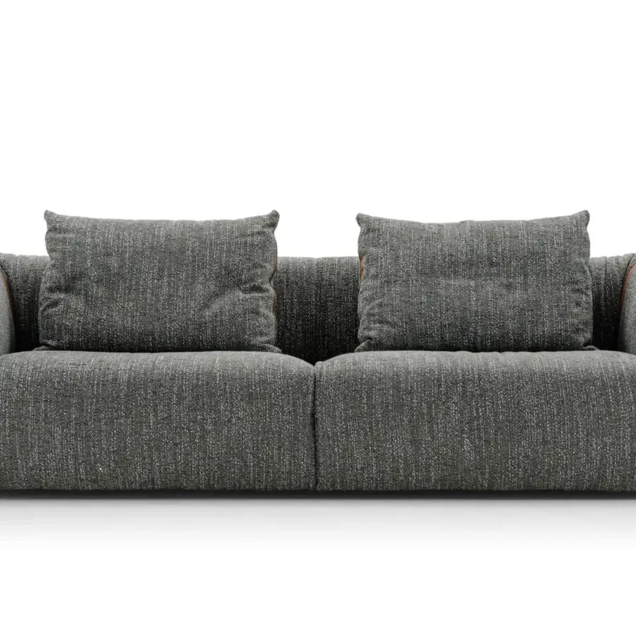 Exceptional Turri Soul sofa built in gray panels with precious brown inserts highlighting its remarkable depth