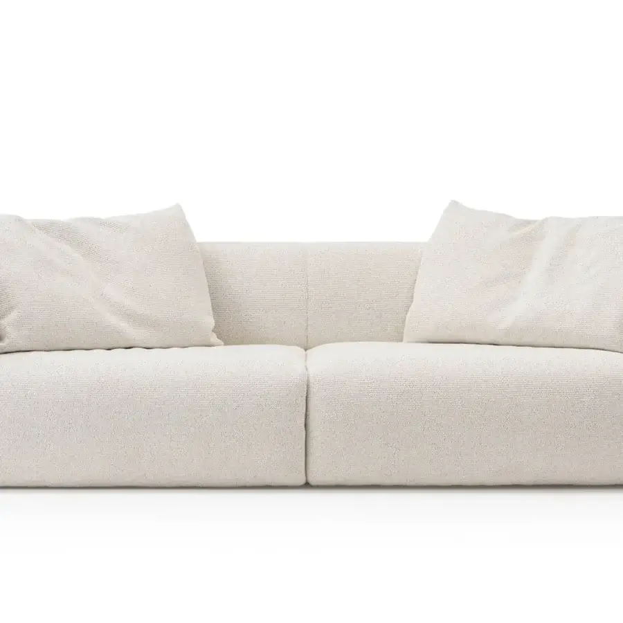Distinguished Turri Soul sofa showcases stylish panels built in textured off-white textile with precious inserts enriching armrests