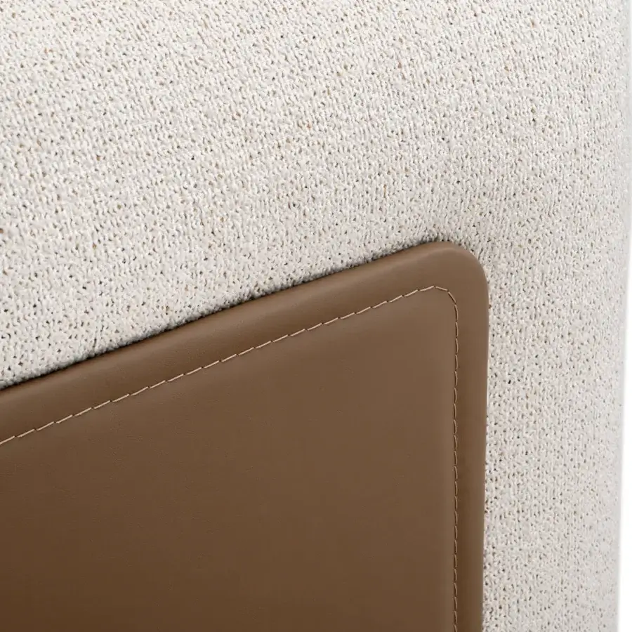 Distinguished Turri Soul sofa with woven off-white fabric and smooth brown synthetic leather framing, enriched with precious inserts