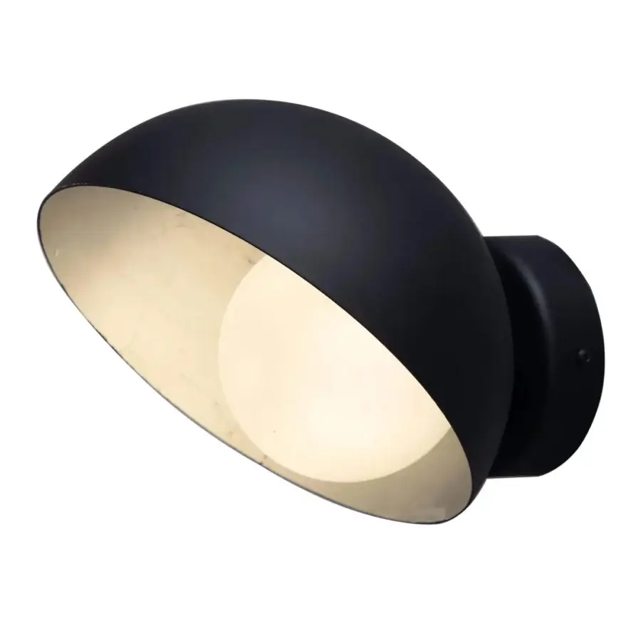 Exceptional Stillux Helo wall lamp with black metal hood and cylindrical base in gold leaf finish crafted in Italy