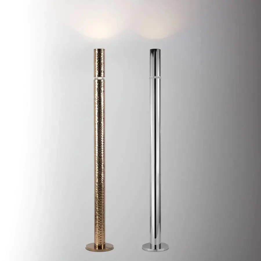 Superior Stillux Shadows floor lamp with graceful tubular metal structure and refined transparent crystal detail in chrome finish