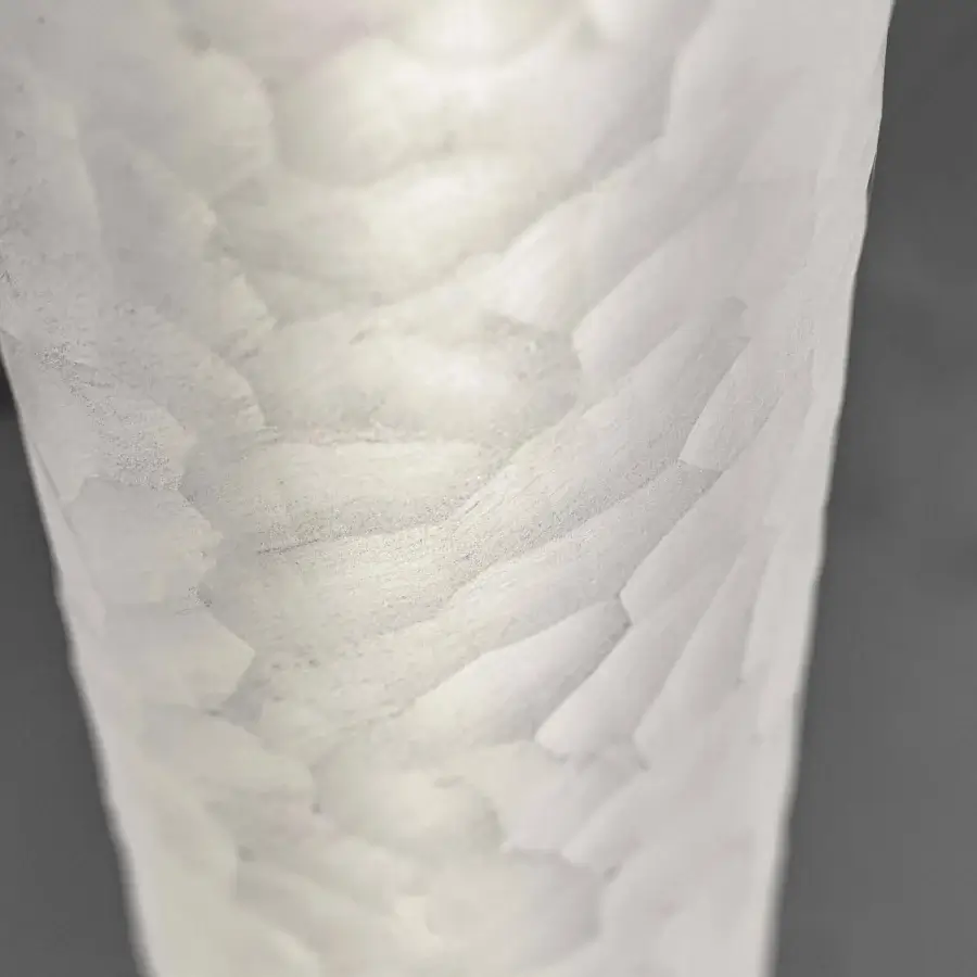 Exceptional Stillux Shadows floor lamp with tubular glass diffuser exhibiting a faceted raw ice effect and matte finish