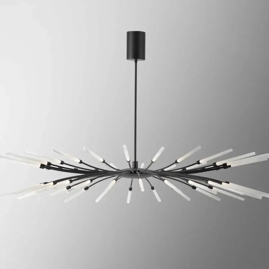 Superior Stillux Twig suspension lamp with arched arms and starburst silhouette in black metal with translucent white diffusers