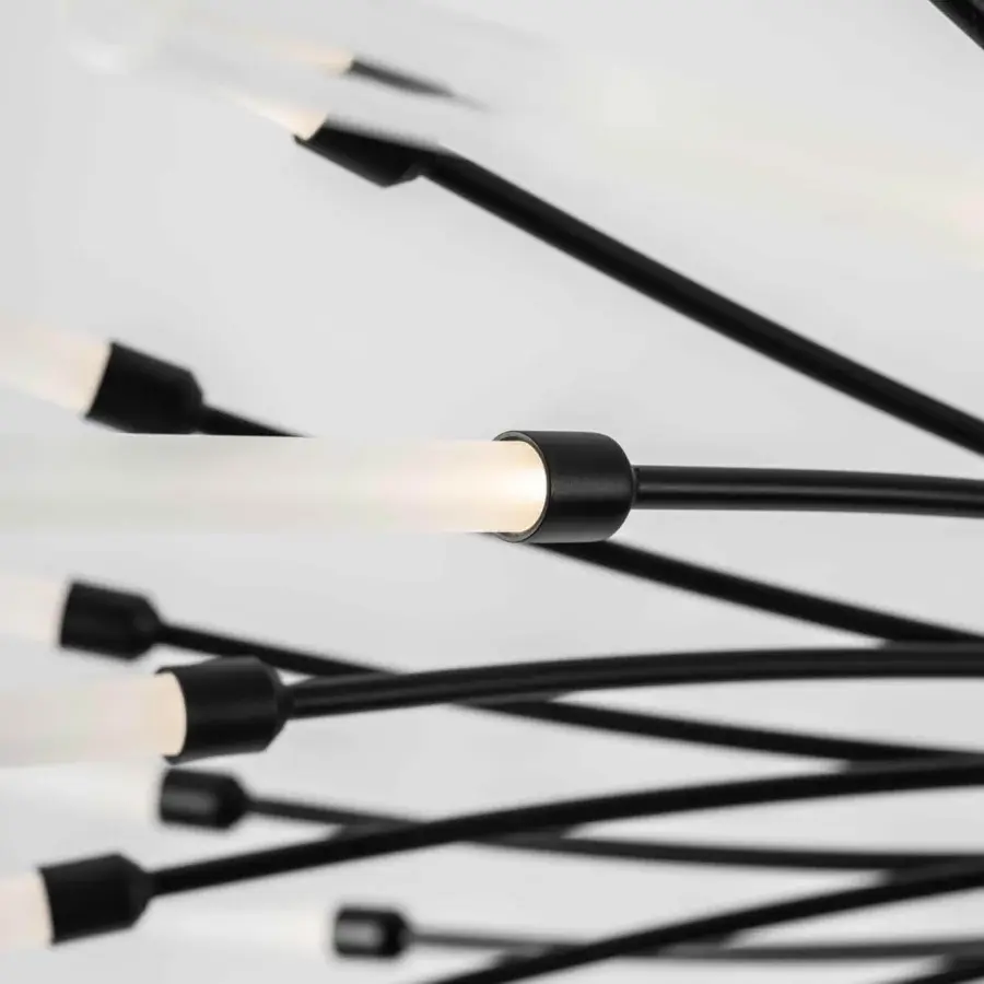Elegant Stillux Twig suspension lamp with arched black metal arms and frosted transparent cylindrical diffusers