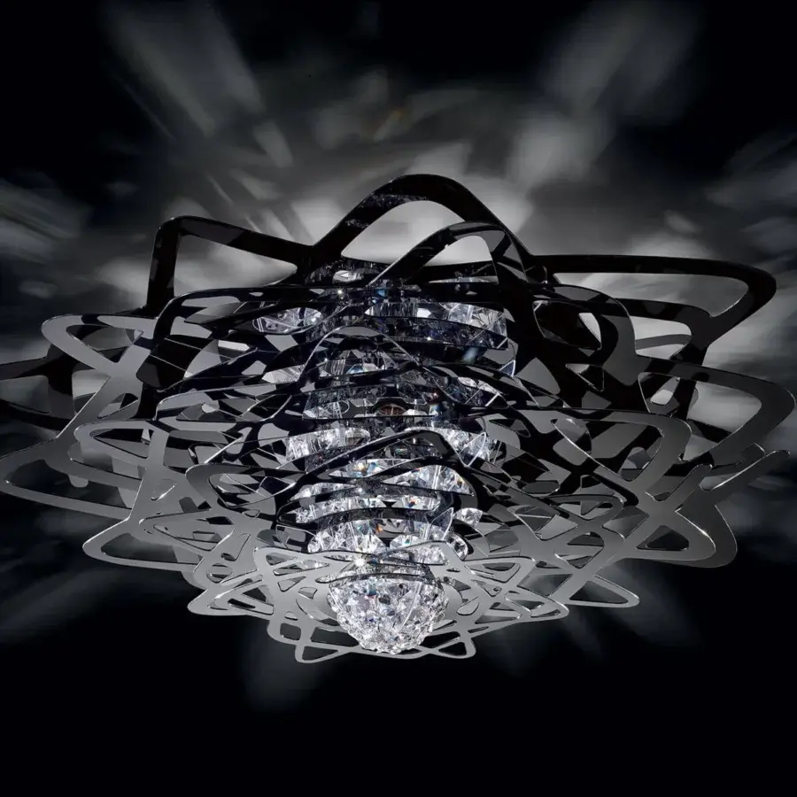 Superior Slamp Aurora ceiling lamp with rose gold apparition and intertwined transparent crystals in glossy finish