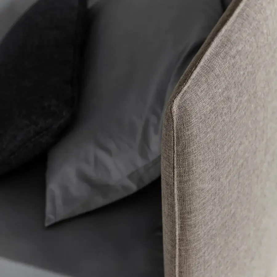 Superior Bolzan Letti Gaya bed upholstered in light brown textured textile with orthopaedic slatted base crafted in Italy