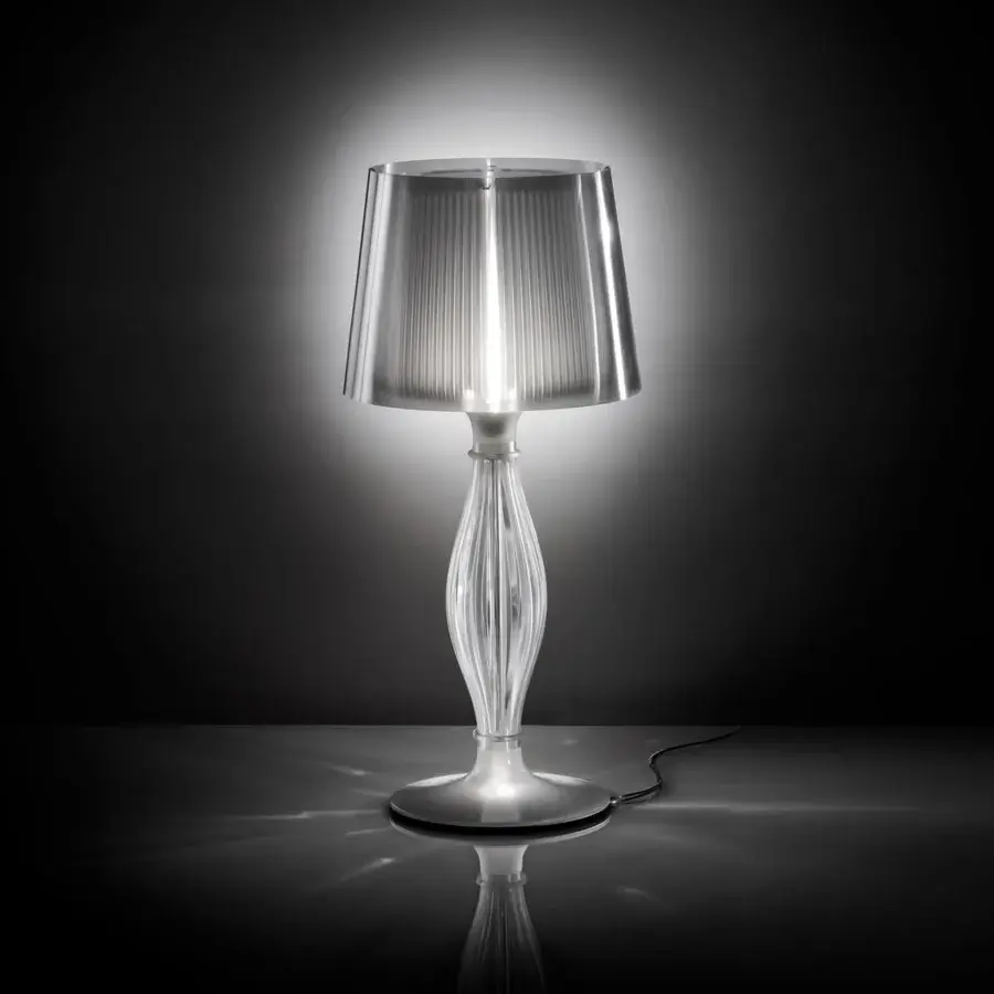 Superior Slamp Liza table lamp with baroque inspired design crafted in clear glossy techno-polymer with double illumination
