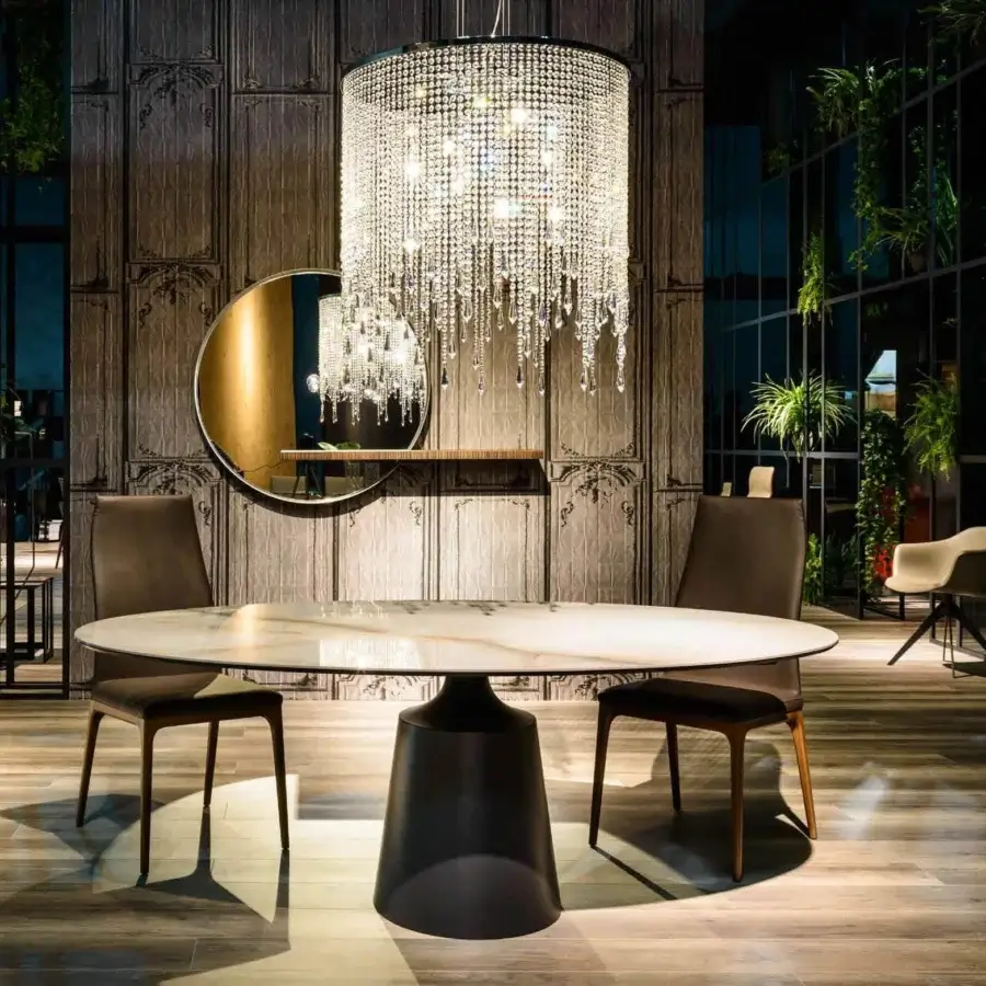 Superior Cattelan Italia Yoda table with alabastro ceramic top and graphite embossed lacquered steel base