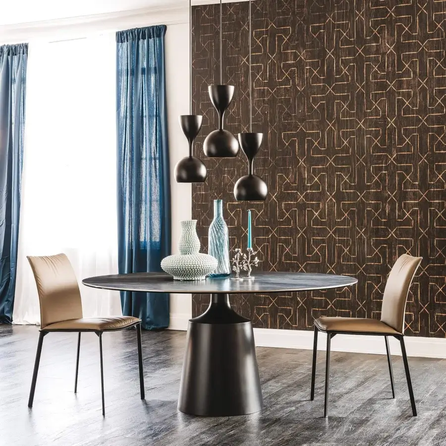 Elegant Cattelan Italia Yoda table with Ardesia ceramic top and black embossed lacquered steel base