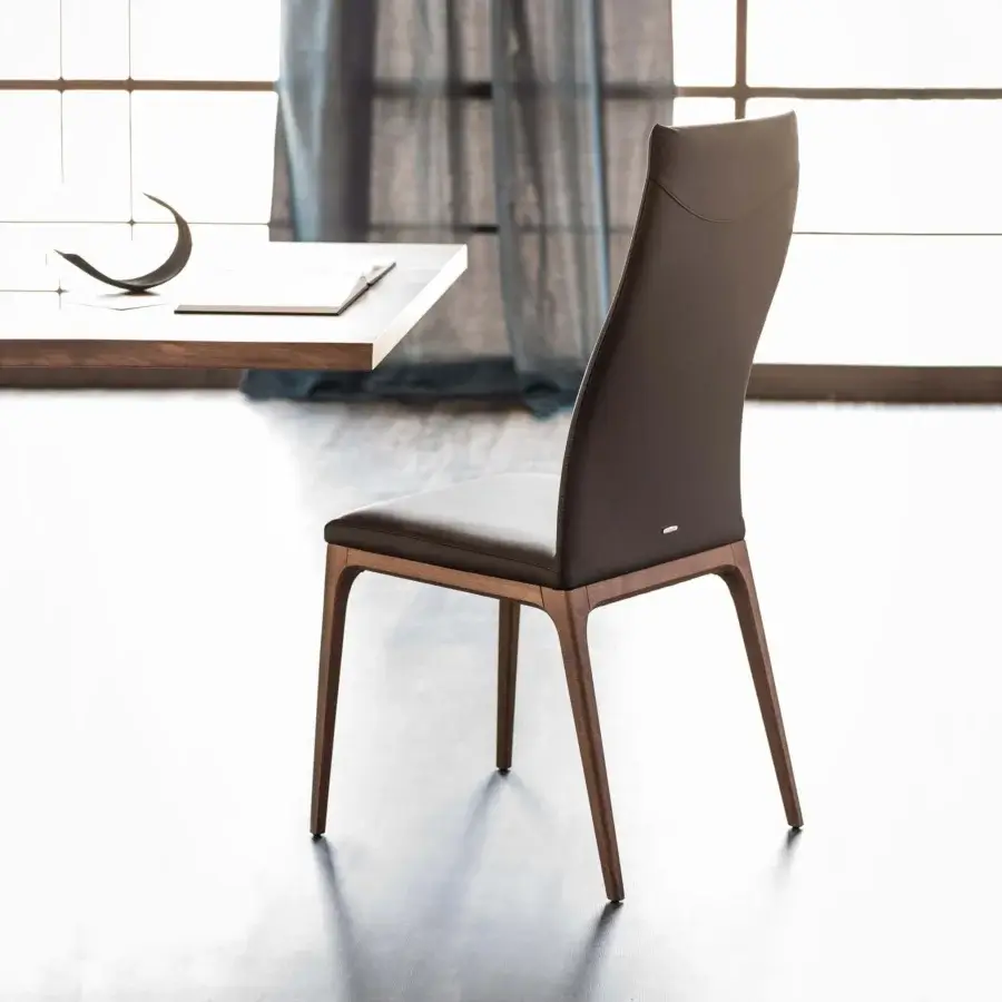 Superior Cattelan Italia Arcadia chair with natural beech base and dark brown upholstery exhibiting a smooth finish