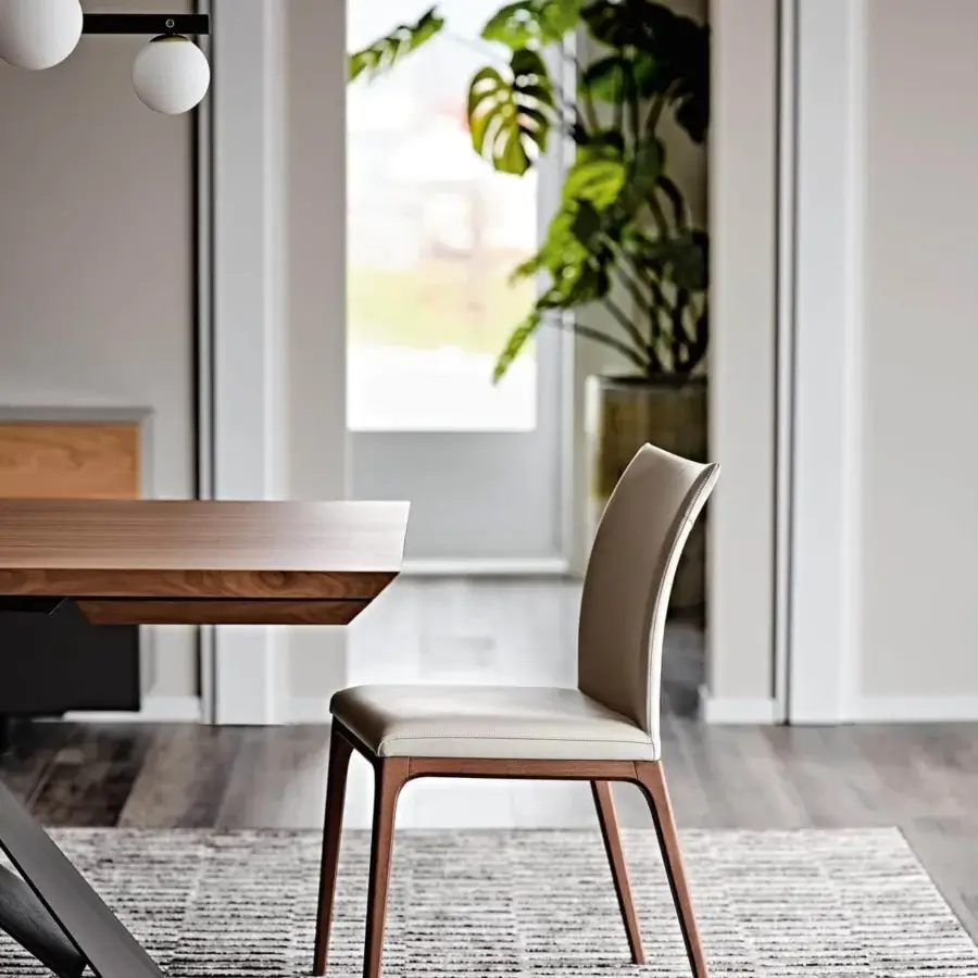 Exceptional Cattelan Italia Arcadia chair with light beige fabric upholstery and natural beech frame with matte finish