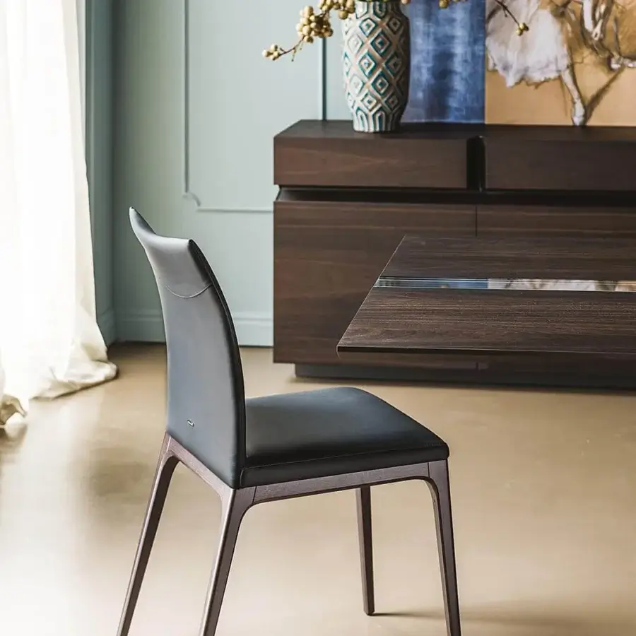 Elegant Cattelan Italia Arcadia chair with dark-stained beech base and sleek black upholstery crafted in Italy