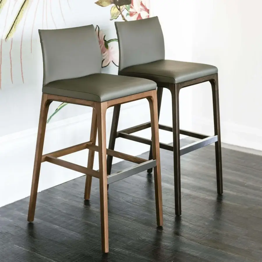 Distinguished Cattelan Italia Arcadia stool with Canaletto walnut stained beech frame and matte gray synthetic leather upholstery