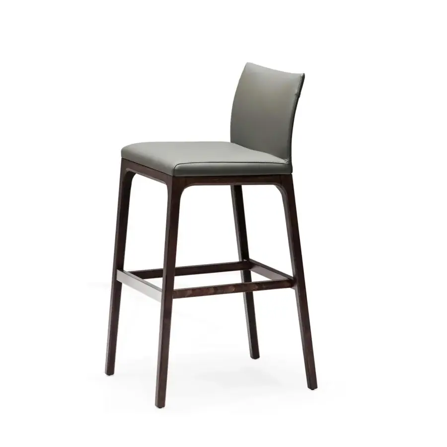 Superior Cattelan Italia Arcadia stool in wengè stained beech with smooth gray synthetic leather upholstery
