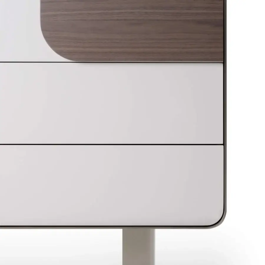 Exceptional Turri Soul dresser crafted in glossy lacquer with walnut wood insert and metal frame