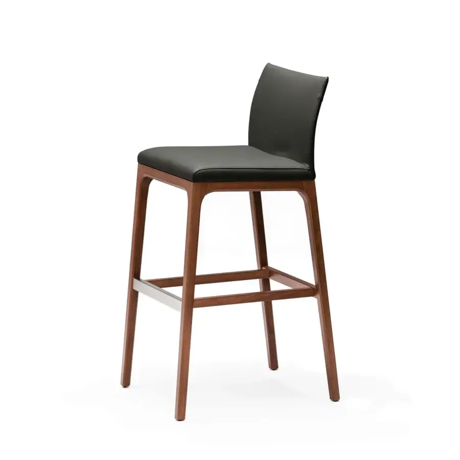 Distinguished Cattelan Italia Arcadia stool in wengè stained beech with matte black synthetic leather and metal footrest