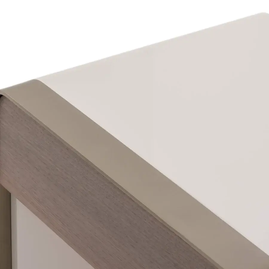 Distinguished Turri Soul nightstand crafted in Italy with a walnut wood drawer and light beige body boasting a glossy finish
