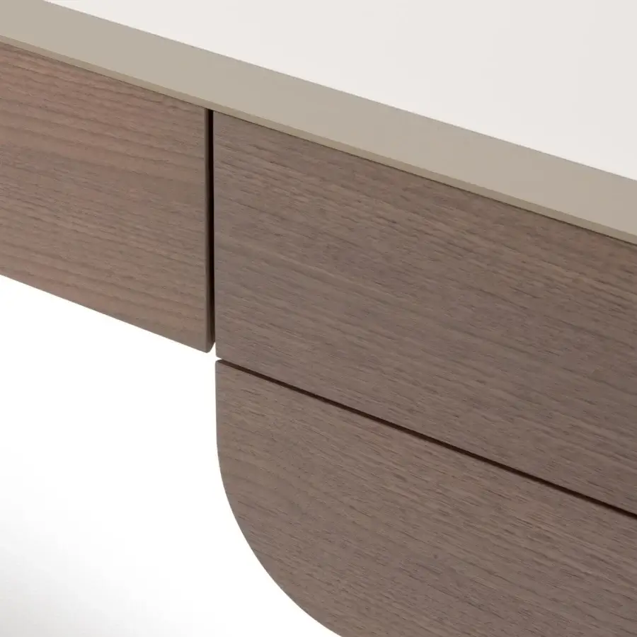 Distinguished Turri Soul vanity with wooden top and metal legs displaying a matte medium brown finish for essential storage
