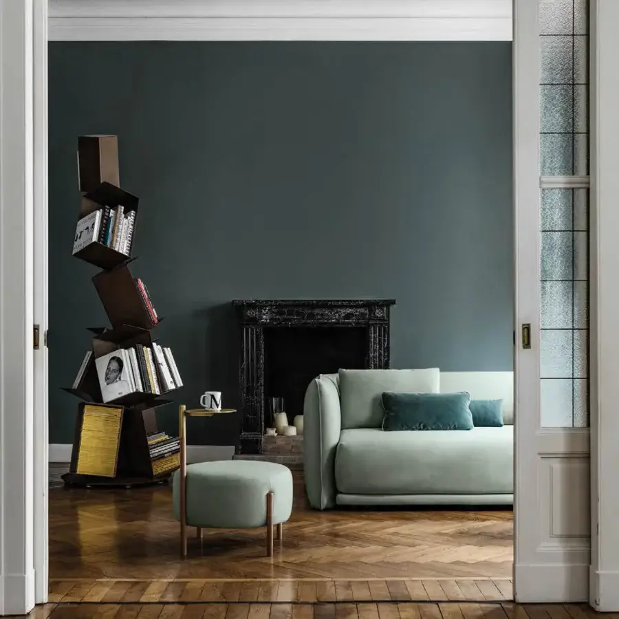 Elegant Bolzan Letti Jill daybed with pale green upholstery and curved form crafted in firwood for a contemporary aesthetic