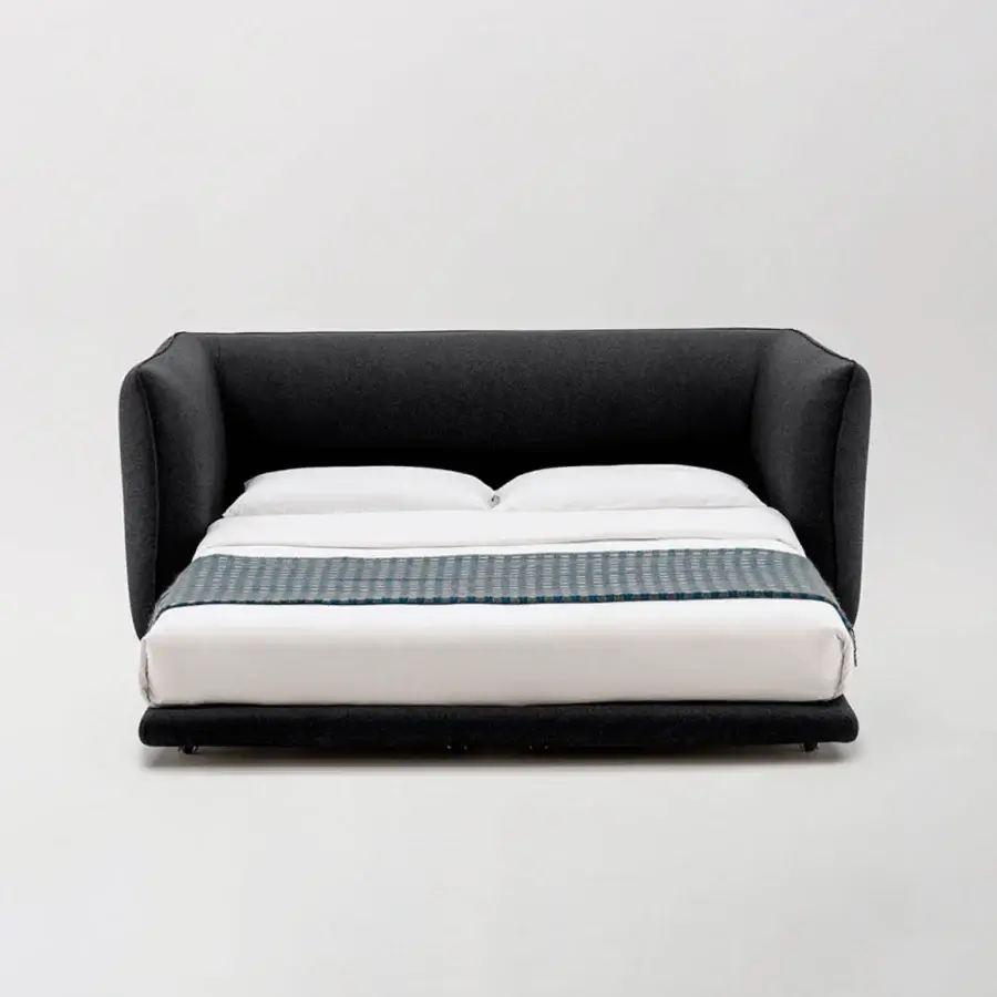 Distinguished Bolzan Letti Jill daybed with dark gray textile upholstery and matte finish, built with a rectilinear firwood structure