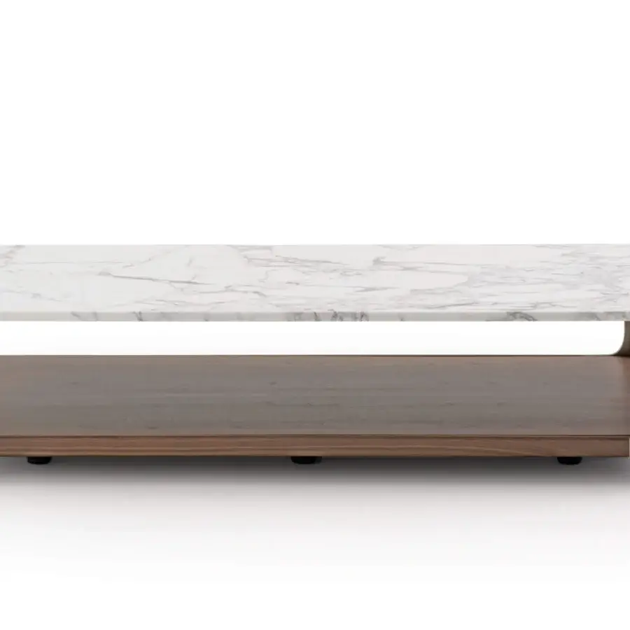 Superior Turri Drum coffee table with grey veined marble and dark brown finished metal profiles
