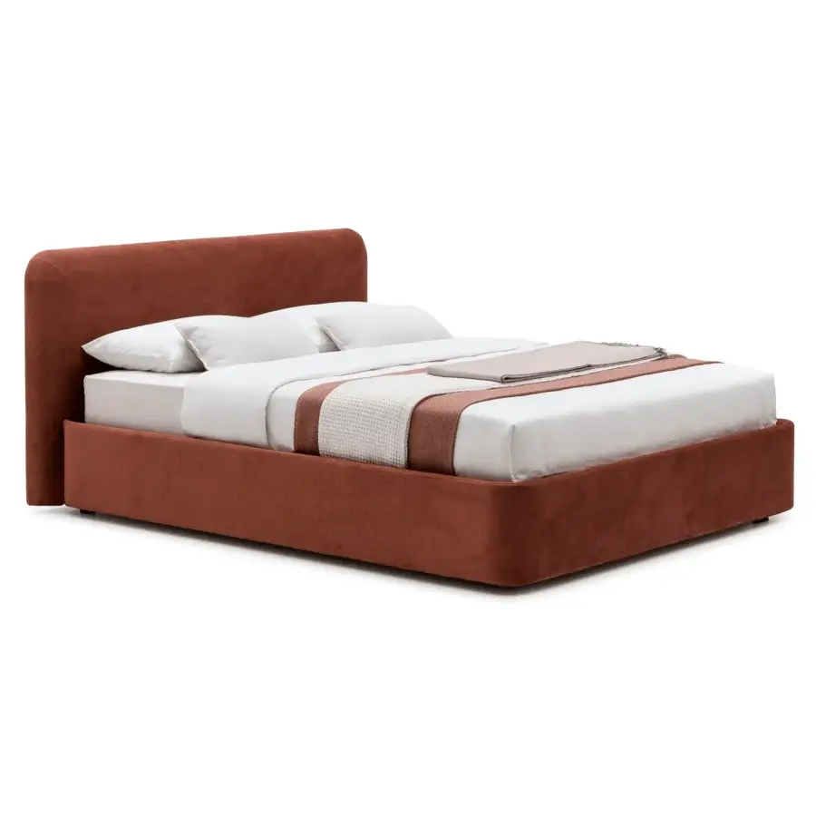 Distinguished Bolzan Letti Joy bed with textured matte rust textile upholstery and firwood structure