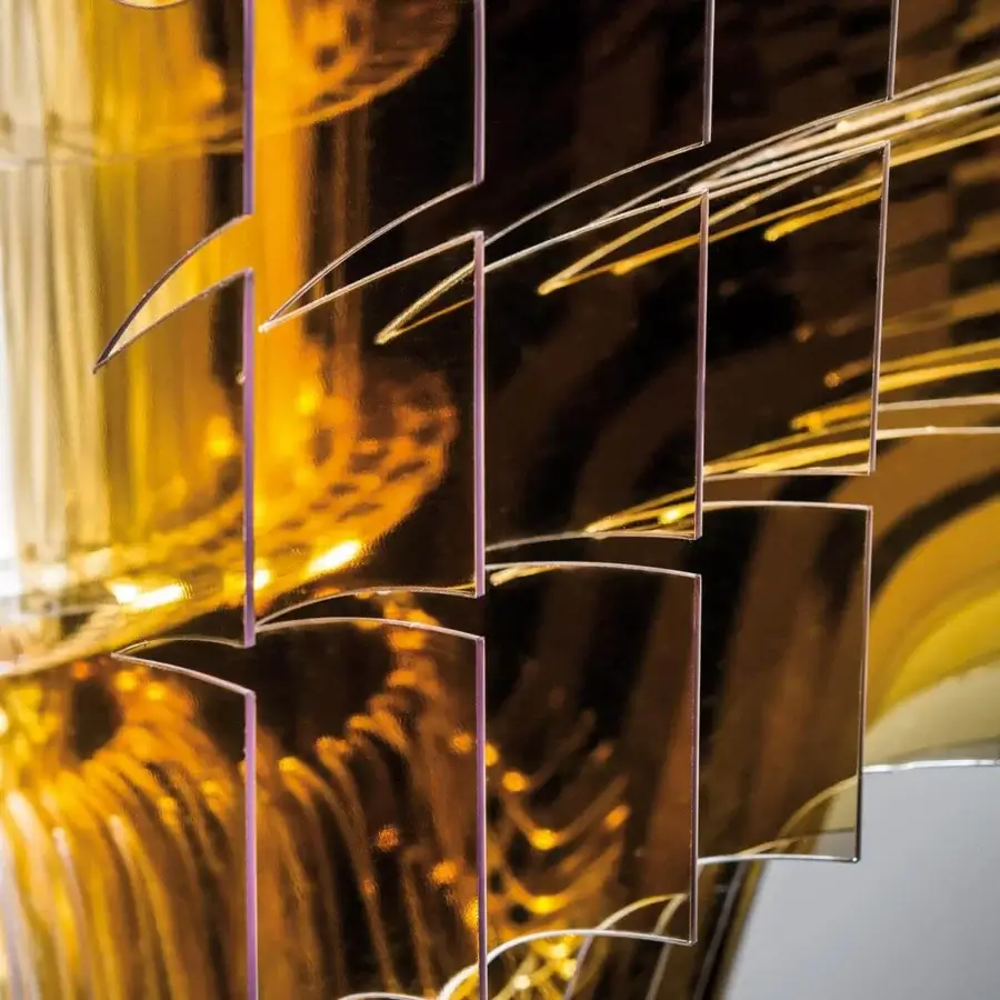 Architectural Slamp Aria suspension lamp crafted from Cristalflex® with a shining gold powder finish