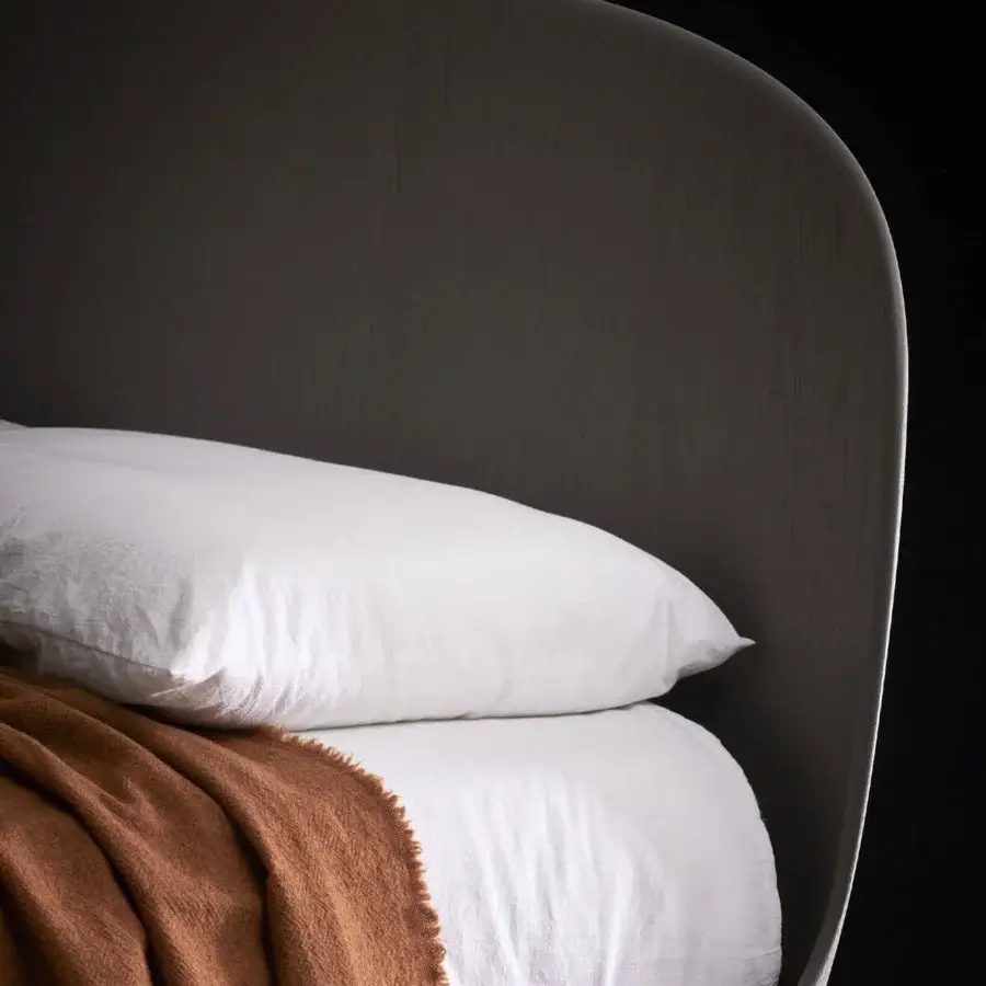 Exceptional Bolzan Letti Nest bed with curving lines and a broad headboard crafted from ash wood in a dark gray matte finish