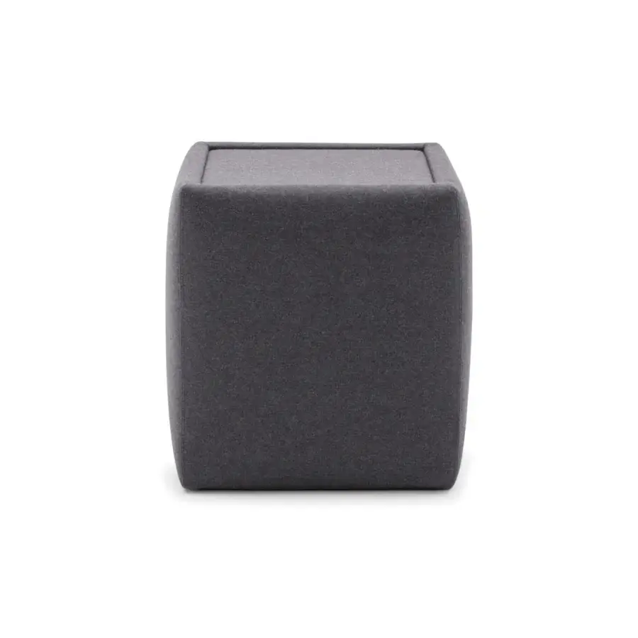 Superior Bolzan Letti Ares nightstand, a cube-shaped accent built in Italy with matte medium gray textile upholstery