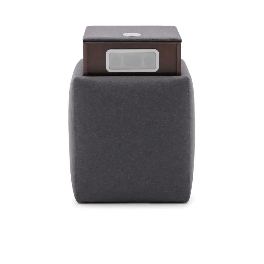 Distinguished Bolzan Letti Ares nightstand with gray ottoman base and dark brown wood-like structure built in Italy with matte finish