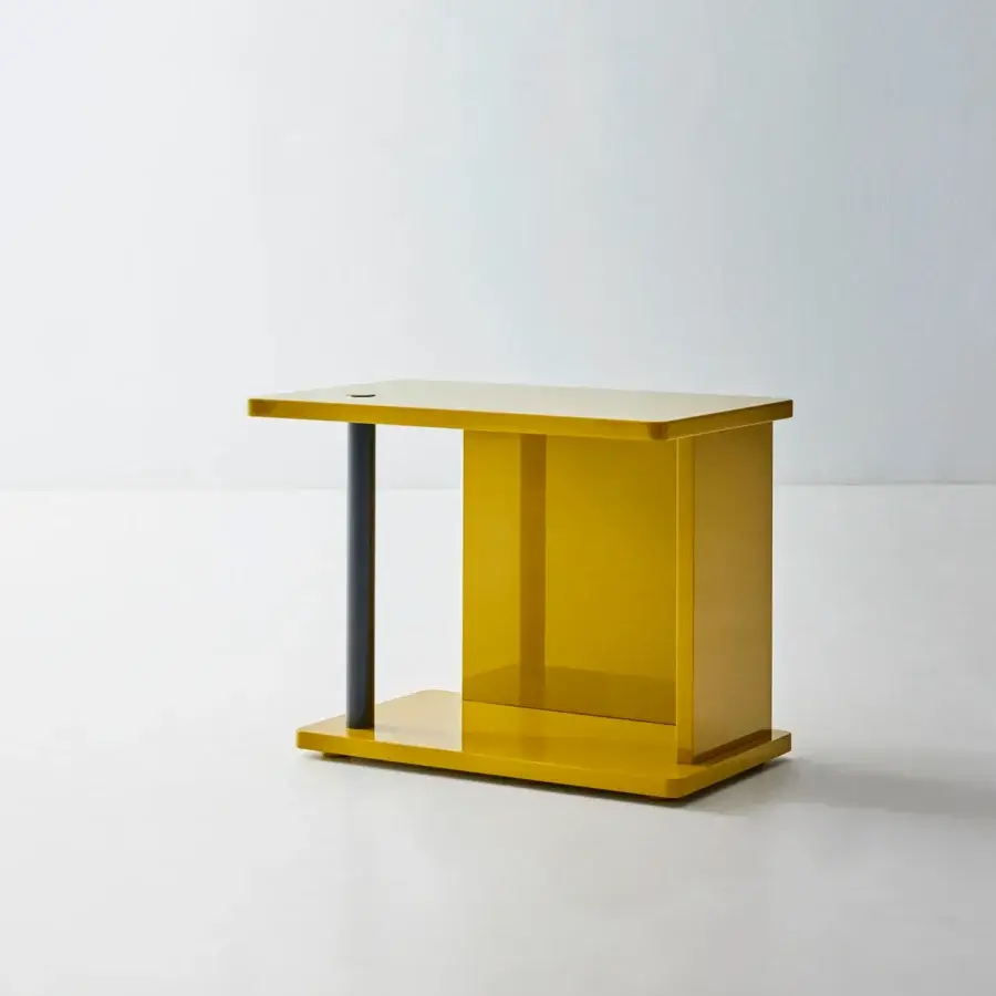 Exceptional Bolzan Letti Dominic side table in yellow lacquered HDF with smooth painted finish, embodying quality craftsmanship