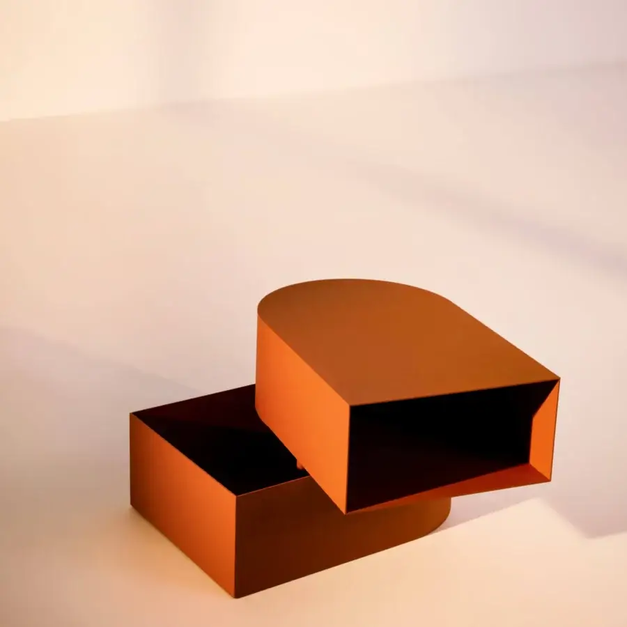 Superior Bolzan Letti Abside night table crafted in orange metal with a matte lacquered finish