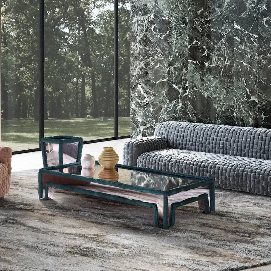 Elegant Turri Azul lounge chair with light peach woven velvet and handcrafted macro weave finish
