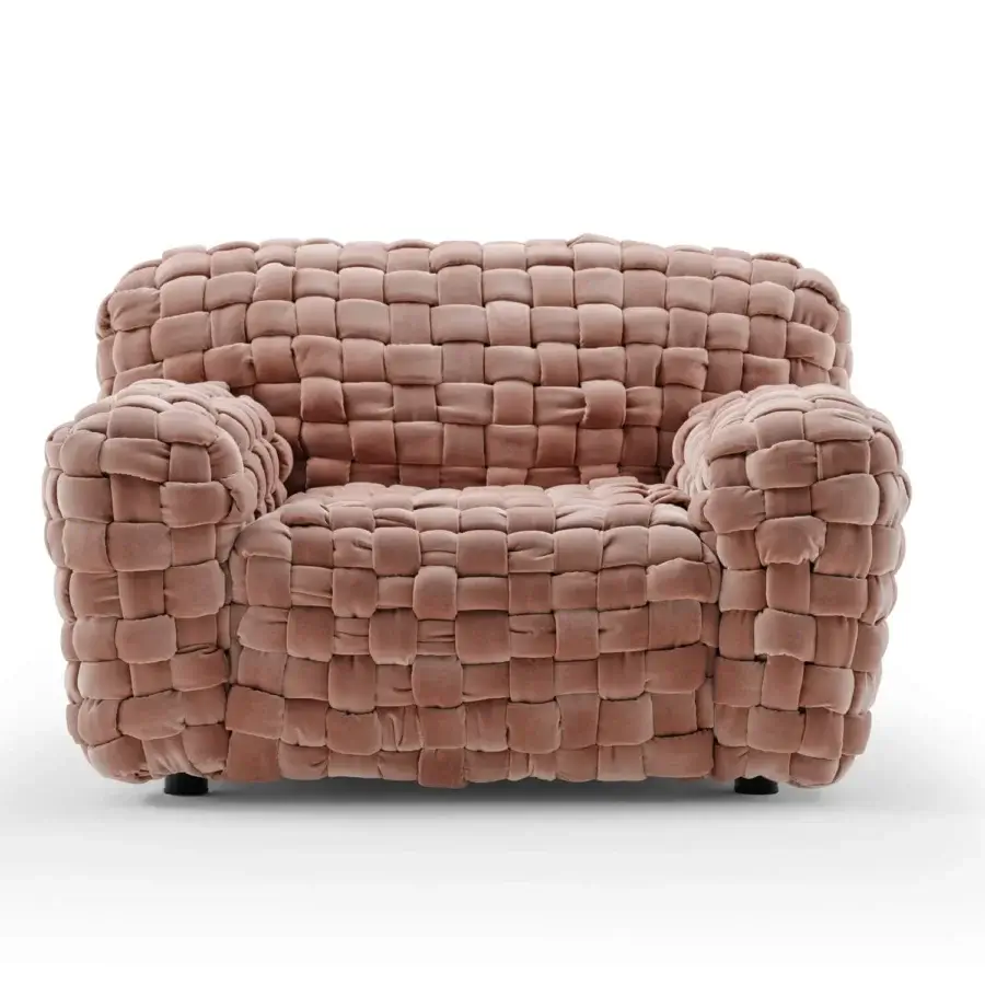 Elegant Turri Azul lounge chair with rose-brown velvet macro weave and meticulous handcrafted design