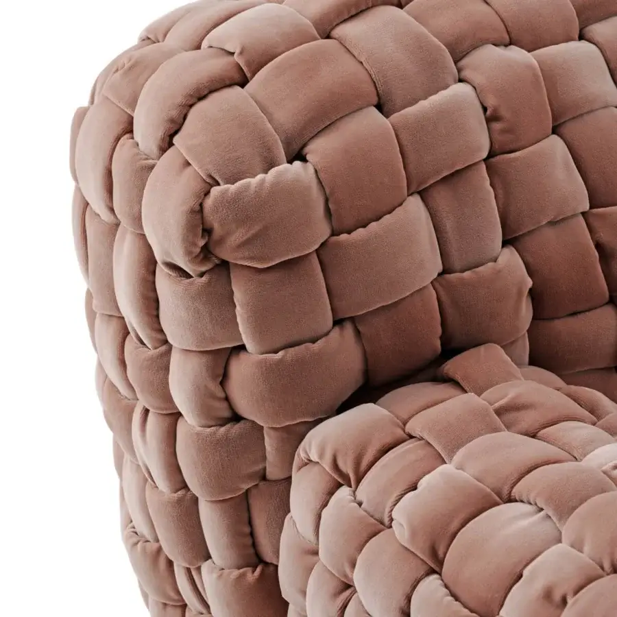 Superior Turri Azul lounge chair with handcrafted macro weave in dusty rose velvet presenting a plush aesthetic